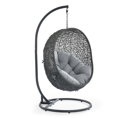EEI-3929-GRY-GRY Hide Outdoor Patio Sunbrella® Swing Chair With Stand Gray Gray