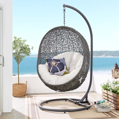 EEI-3929-GRY-WHI Hide Outdoor Patio Sunbrella® Swing Chair With Stand Gray White