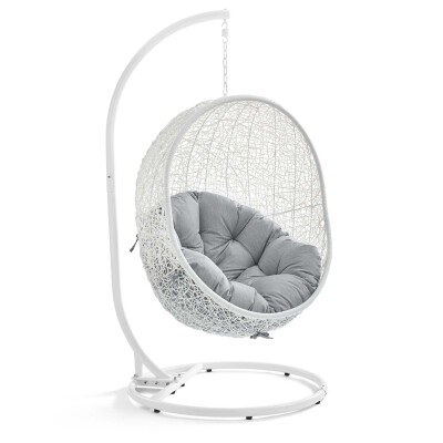 EEI-3929-WHI-GRY Hide Outdoor Patio Sunbrella® Swing Chair With Stand White Gray