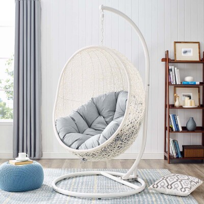 EEI-3929-WHI-GRY Hide Outdoor Patio Sunbrella® Swing Chair With Stand White Gray