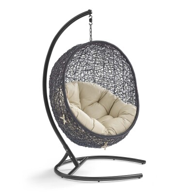 EEI-3943-BLK-BEI Encase Sunbrella® Swing Outdoor Patio Lounge Chair Black Beige