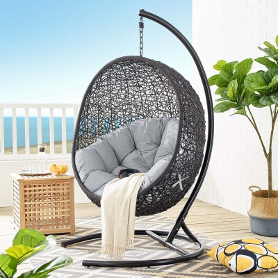 EEI-3943-BLK-GRY Encase Sunbrella® Swing Outdoor Patio Lounge Chair Black Gray