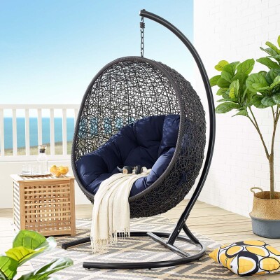 EEI-3943-BLK-NAV Encase Sunbrella® Swing Outdoor Patio Lounge Chair Black Navy