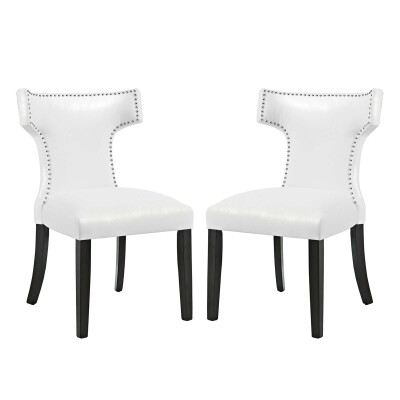 EEI-3949-WHI Curve Dining Chair Vinyl (Set of 2) White