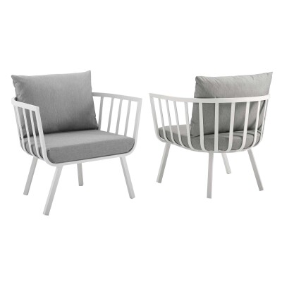 EEI-3960-WHI-GRY Riverside Outdoor Patio Aluminum Armchair Set of 2 White Gray