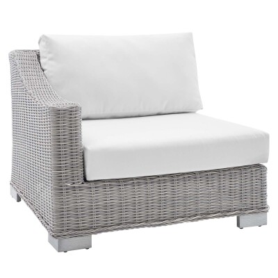 EEI-3975-LGR-WHI Conway Outdoor Patio Wicker Rattan Left-Arm Chair Light Gray White