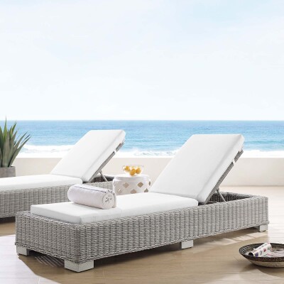 EEI-3978-LGR-WHI Conway Sunbrella® Outdoor Patio Wicker Rattan Chaise Lounge Light Gray White
