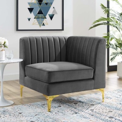 EEI-3983-GRY Triumph Channel Tufted Performance Velvet Sectional Sofa Corner Chair Gray
