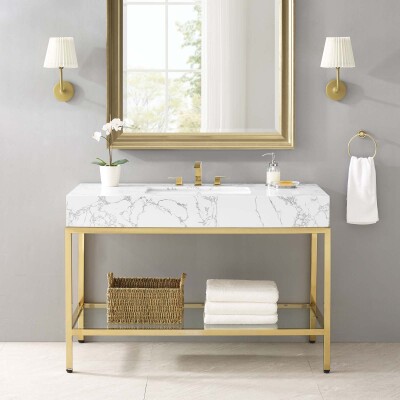 EEI-3999-GLD-WHI Kingsley 50" Gold Stainless Steel Bathroom Vanity