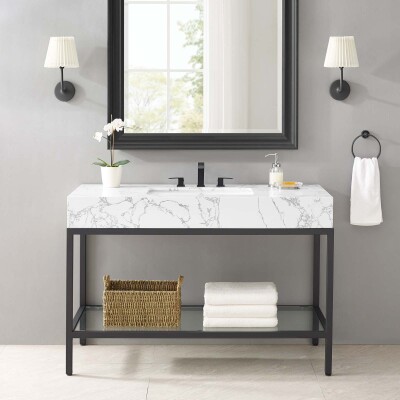 EEI-4000-BLK-WHI Kingsley 50" Black Stainless Steel Bathroom Vanity