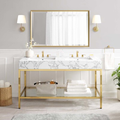 EEI-4001-GLD-WHI Kingsley 60" Gold Stainless Steel Bathroom Vanity