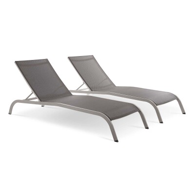 EEI-4005-GRY Savannah Outdoor Patio Mesh Chaise Lounge Set of 2 Gray