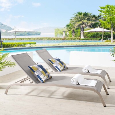 EEI-4005-GRY Savannah Outdoor Patio Mesh Chaise Lounge Set of 2 Gray