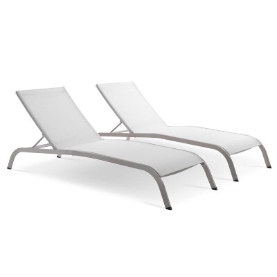 EEI-4005-WHI Savannah Outdoor Patio Mesh Chaise Lounge Set of 2 White