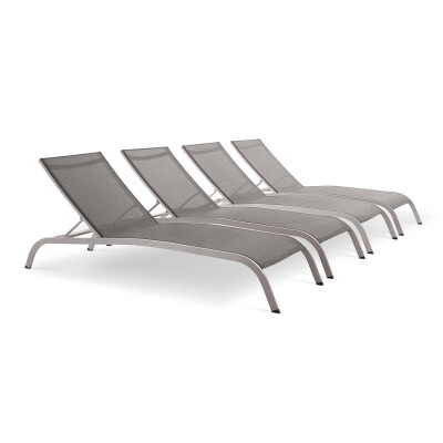 EEI-4007-GRY Savannah Outdoor Patio Mesh Chaise Lounge Set of 4 Gray
