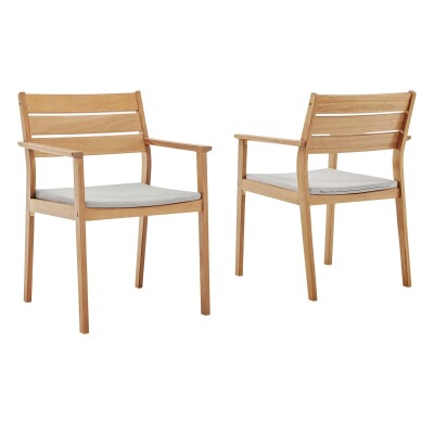 EEI-4008-NAT-TAU Viewscape Outdoor Patio Ash Wood Dining Armchair Set of 2 Natural Taupe
