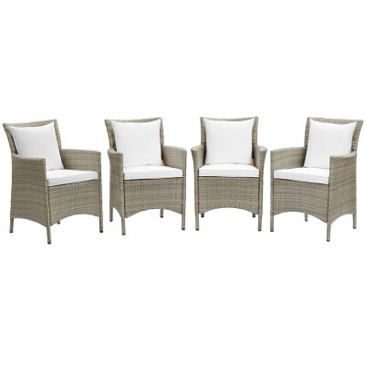 EEI-4028-LGR-WHI Conduit Outdoor Patio Wicker Rattan Dining Armchair Set of 4 in Light Gray White