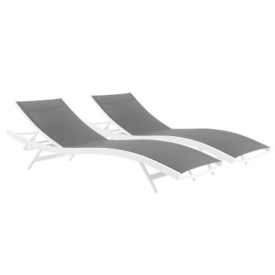 EEI-4038-WHI-GRY Glimpse Outdoor Patio Mesh Chaise Lounge Set of 2 White Gray