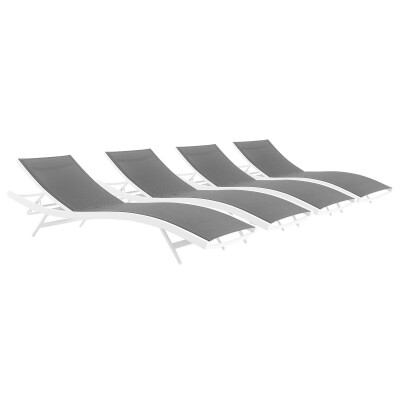 EEI-4039-WHI-GRY Glimpse Outdoor Patio Mesh Chaise Lounge Set of 4 White Gray