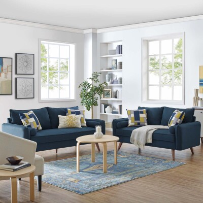 EEI-4047-AZU-SET Revive Upholstered Fabric Sofa and Loveseat Set Azure