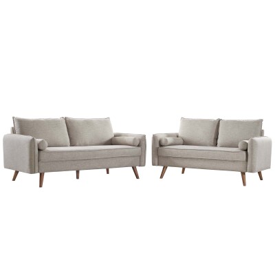 EEI-4047-BEI-SET Revive Upholstered Fabric Sofa and Loveseat Set Beige