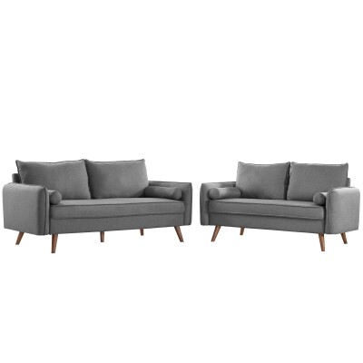 EEI-4047-LGR-SET Revive Upholstered Fabric Sofa and Loveseat Set Light gray