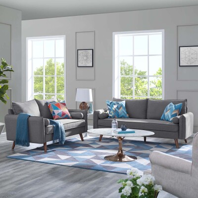 EEI-4047-LGR-SET Revive Upholstered Fabric Sofa and Loveseat Set Light gray