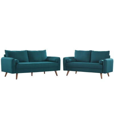 EEI-4047-TEA-SET Revive Upholstered Fabric Sofa and Loveseat Set Teal