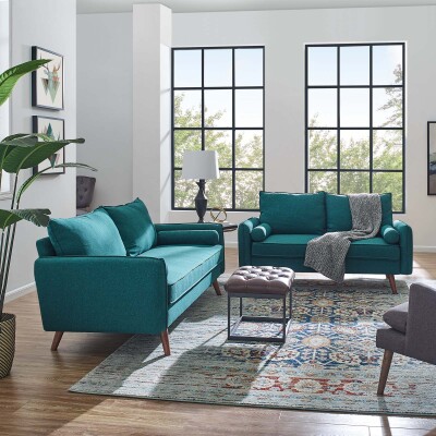 EEI-4047-TEA-SET Revive Upholstered Fabric Sofa and Loveseat Set Teal
