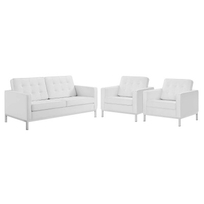 EEI-4103-SLV-WHI-SET Loft 3 Piece Tufted Upholstered Faux Leather Set Silver White