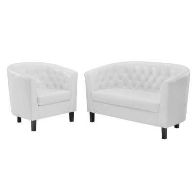 EEI-4108-WHI-SET Prospect Upholstered Vinyl Loveseat and Armchair Set White