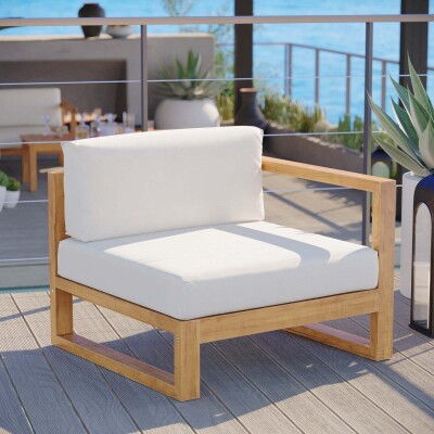 EEI-4123-NAT-WHI Upland Outdoor Patio Teak Wood Right-Arm Chair Natural White
