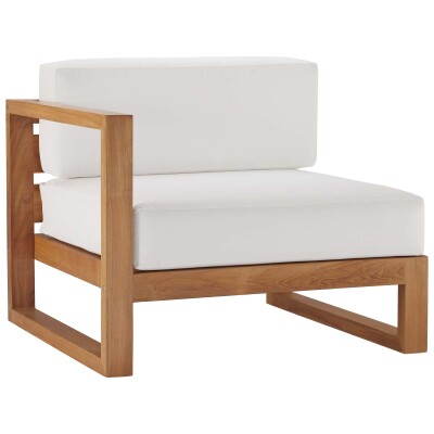 EEI-4124-NAT-WHI Upland Outdoor Patio Teak Wood Left-Arm Chair Natural White