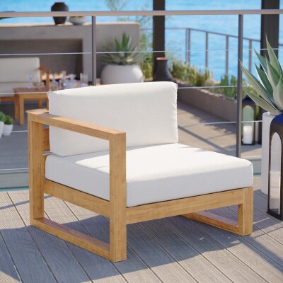 EEI-4124-NAT-WHI Upland Outdoor Patio Teak Wood Left-Arm Chair Natural White