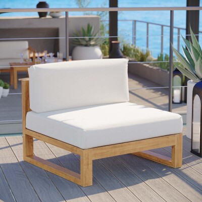 EEI-4125-NAT-WHI Upland Outdoor Patio Teak Wood Armless Chair Natural White