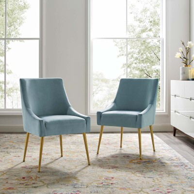 EEI-4148-LBU Discern Upholstered Performance Velvet Dining Chair (Set of 2) Light Blue