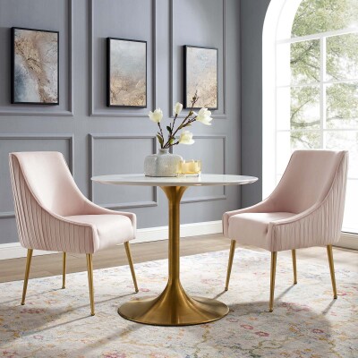 EEI-4149-PNK Discern Pleated Back Upholstered Performance Velvet Dining Chair (Set of 2) Pink