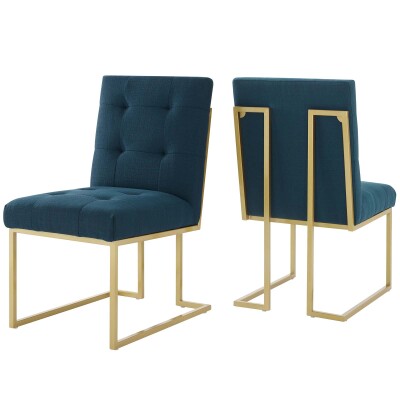 EEI-4151-GLD-AZU Privy Gold Stainless Steel Upholstered Fabric Dining Accent Chair Set of 2 Gold Azure