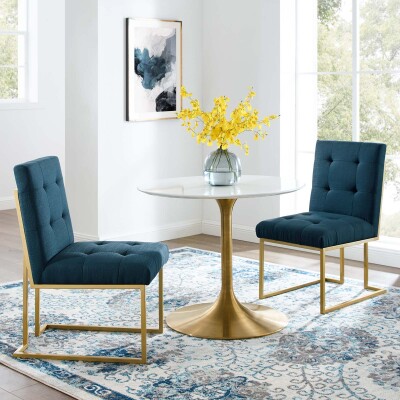 EEI-4151-GLD-AZU Privy Gold Stainless Steel Upholstered Fabric Dining Accent Chair Set of 2 Gold Azure