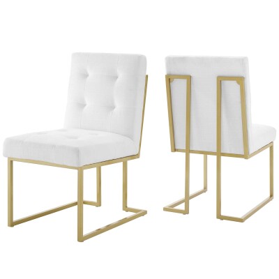 EEI-4151-GLD-WHI Privy Gold Stainless Steel Upholstered Fabric Dining Accent Chair Set of 2 Gold White