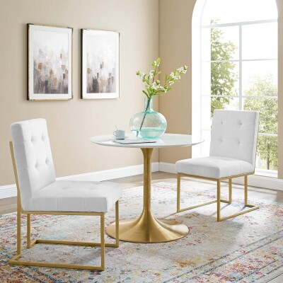 EEI-4151-GLD-WHI Privy Gold Stainless Steel Upholstered Fabric Dining Accent Chair Set of 2 Gold White