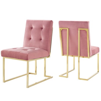 EEI-4152-GLD-DUS Privy Gold Stainless Steel Performance Velvet Dining Chair (Set of 2) Gold Dusty Rose
