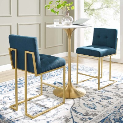 EEI-4154-GLD-AZU Privy Gold Stainless Steel Upholstered Fabric Counter Stool (Set of 2) Gold Azure