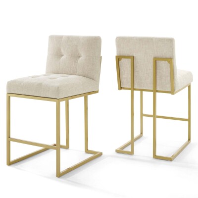 EEI-4154-GLD-BEI Privy Gold Stainless Steel Upholstered Fabric Counter Stool (Set of 2) Gold Beige