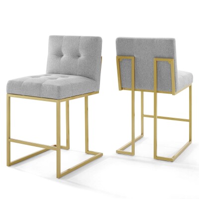 EEI-4154-GLD-LGR Privy Gold Stainless Steel Upholstered Fabric Counter Stool (Set of 2) Gold Light Gray