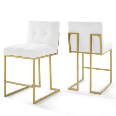 EEI-4154-GLD-WHI Privy Gold Stainless Steel Upholstered Fabric Counter Stool (Set of 2) Gold White