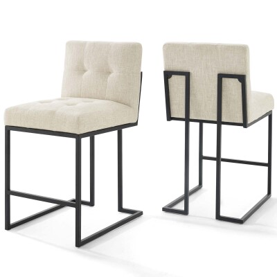 EEI-4156-BLK-BEI Privy Black Stainless Steel Upholstered Fabric Counter Stool (Set of 2) Black Beige