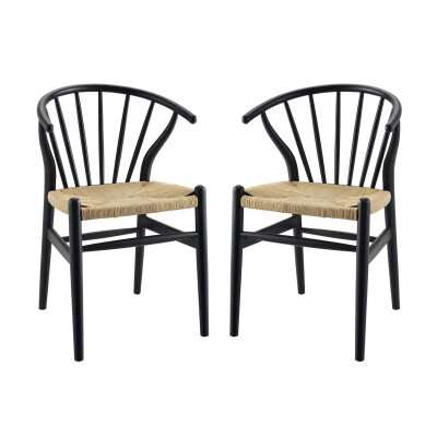 EEI-4168-BLK Flourish Spindle Wood Dining Side Chair (Set of 2) Black