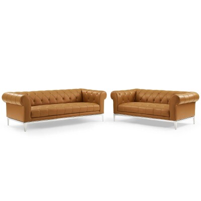 EEI-4189-TAN-SET Idyll Tufted Upholstered Leather Sofa and Loveseat Set Tan