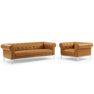 EEI-4191-TAN-SET Idyll Tufted Upholstered Leather Sofa and Armchair Set
